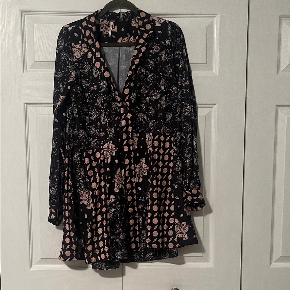 Free People Black and orange Long Sleeve Dress
